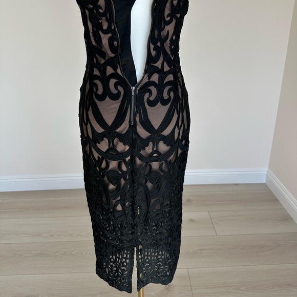 Black Cream Lace Elegant Midi Dress| Bardot|Size 4/XS - Picture 5 of 9